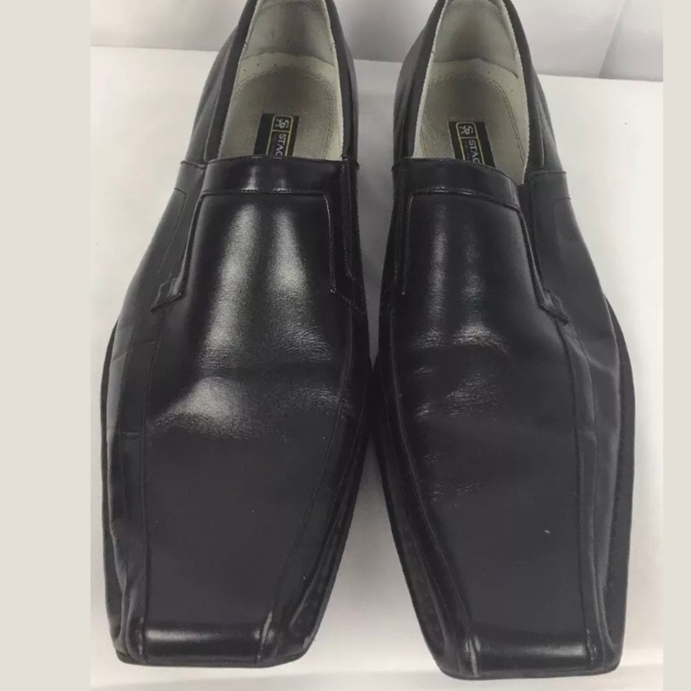 STACY ADAMS BLACK LEATHER SLIP-ON LOAFER  SZ 13M